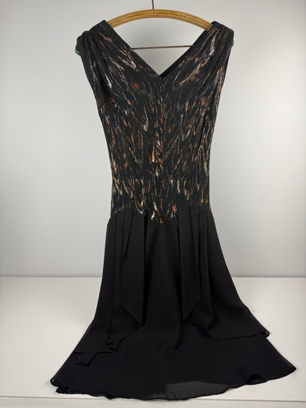 Black & Metallic Accent V-Neck Women’s Dress